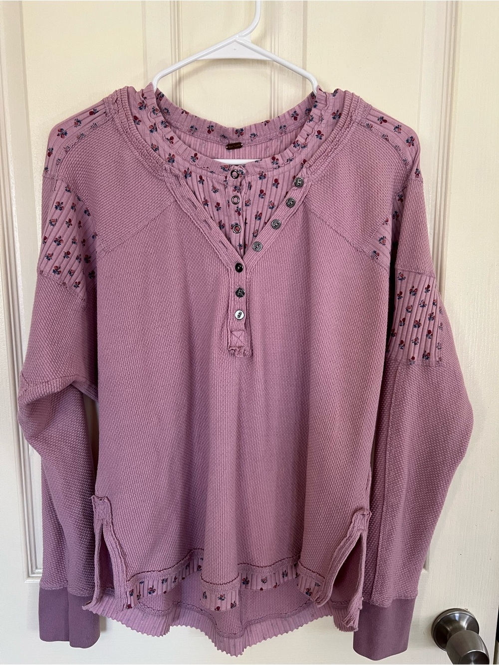 Free People Heart to Heart Henley Thermal Top Mauve Floral L